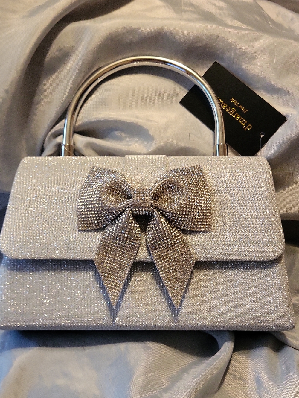 Crystal Bow Top-Handle Evening Bag - Silver HL M